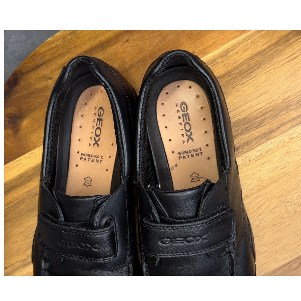 Geox Respira Loafers Women 5 Black Leather Hook Loop Strap Moc Toe Driving Shoes - Picture 7 of 14
